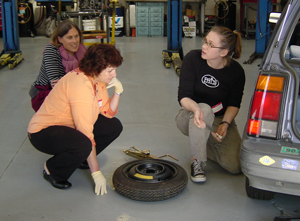 Liz Checking the Tire Pressure
